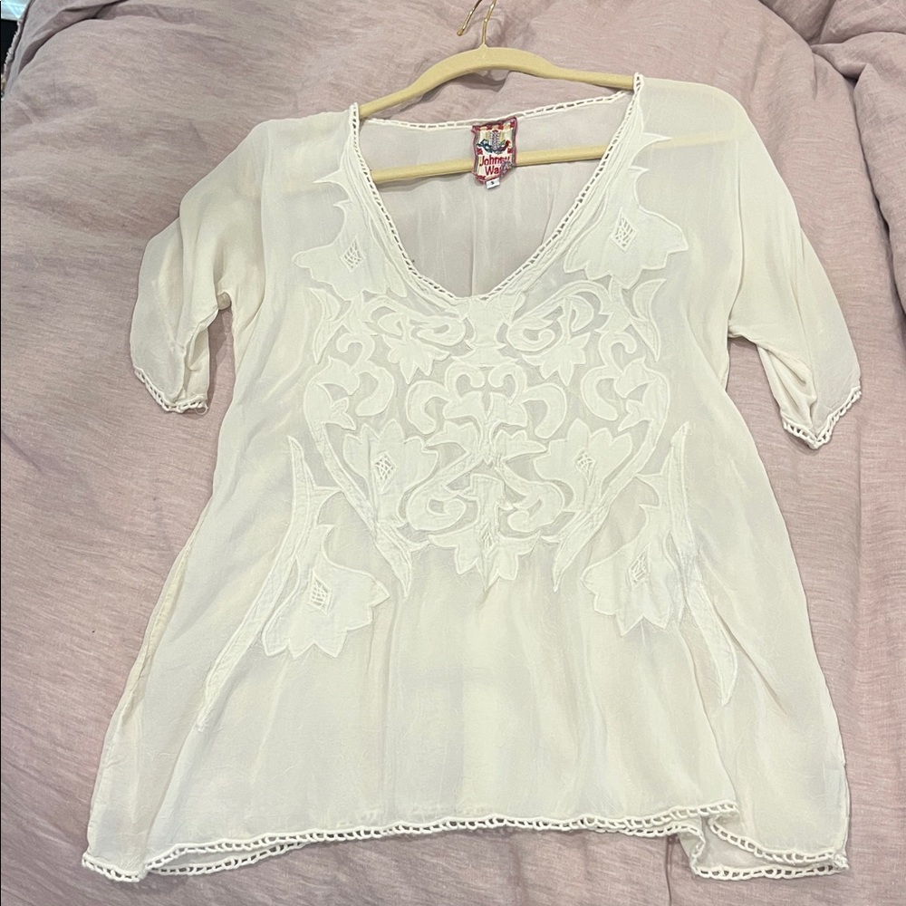 Johnny Was Ivory Embroidered Blouse